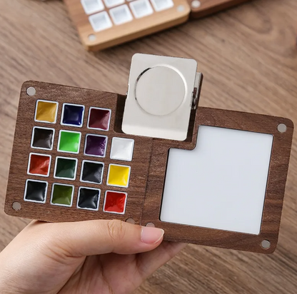 Portable Mini Walnut Watercolor Set with 8 Colors for Sketching & Journaling